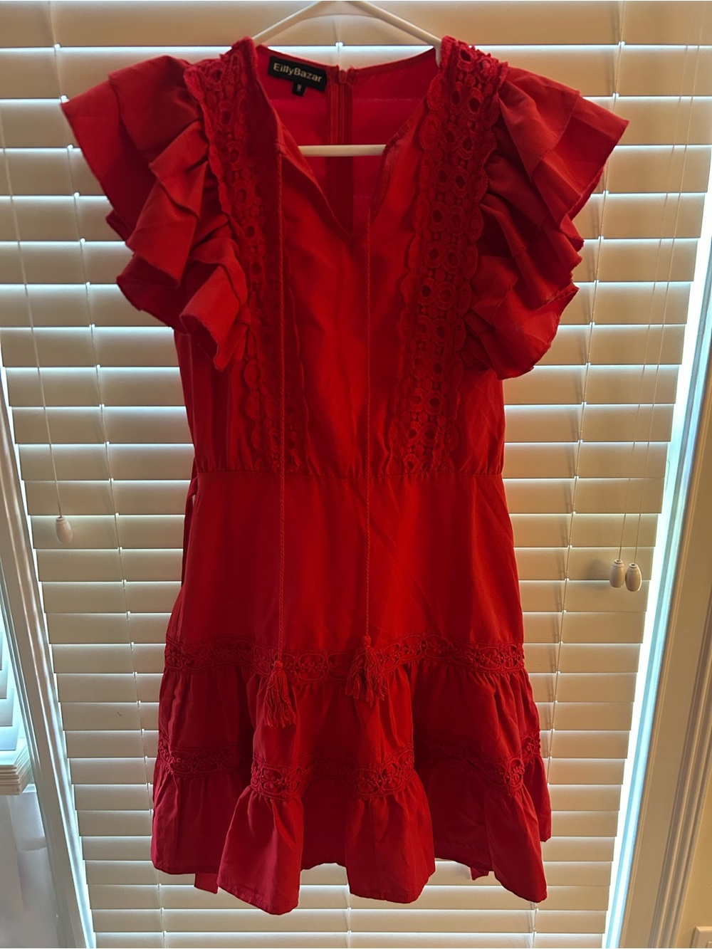 Women’s ' Red Ruffle Sleeve Dress